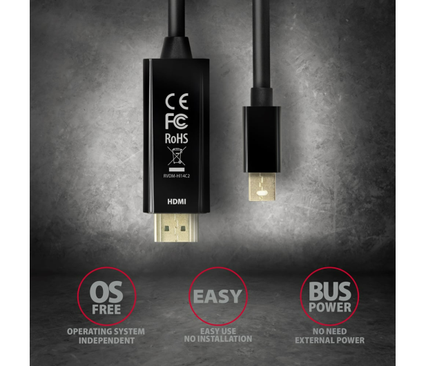 AXAGON RVDM-HI14C2 Konwerter/kabel aktywny Mini DP > HDMI 1.4 kabel 1.8m4K/30Hz - 1485476 - zdjęcie 5